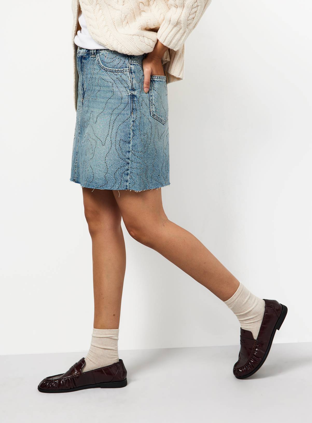 Mid Denim Swirl Embellished Mini Skirt 16 - Image 2